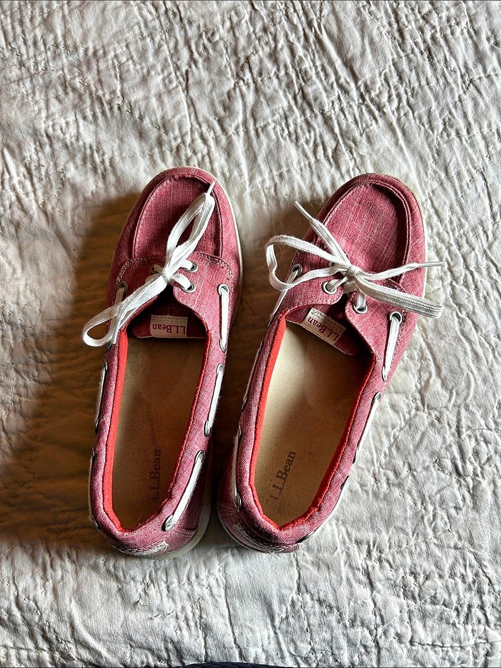 L.L.Bean Sunwashed Canvas Lace-Up Sneaker Red & White